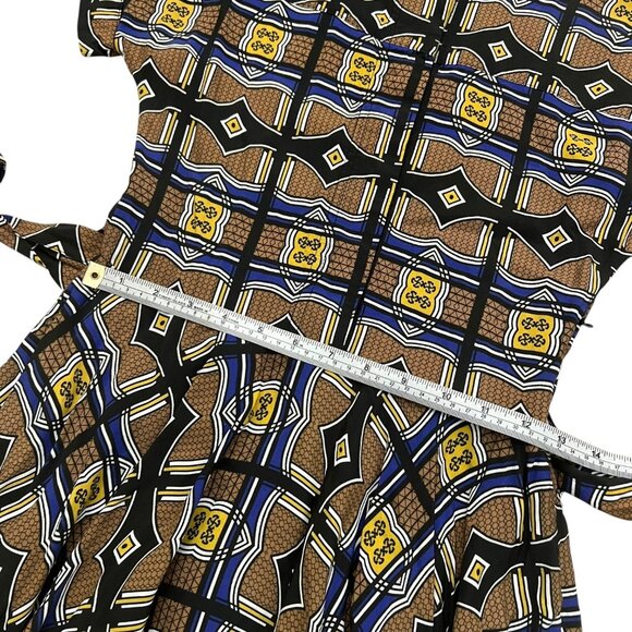 Mantsho x H&M Geometric African Print Midi Asymmetric Shirt‎ Dress Brown Size 2 - Picture 9 of 10